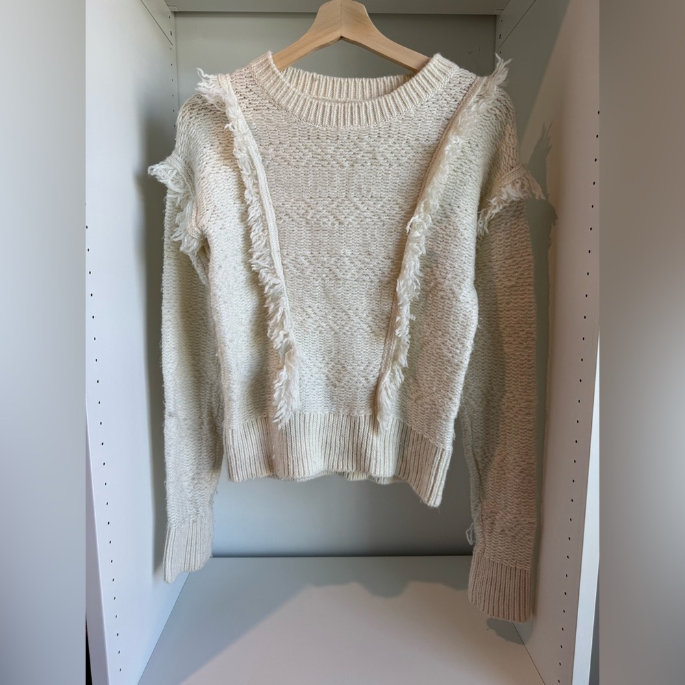 GAP Cream Fringe Accent Crewneck Sweater